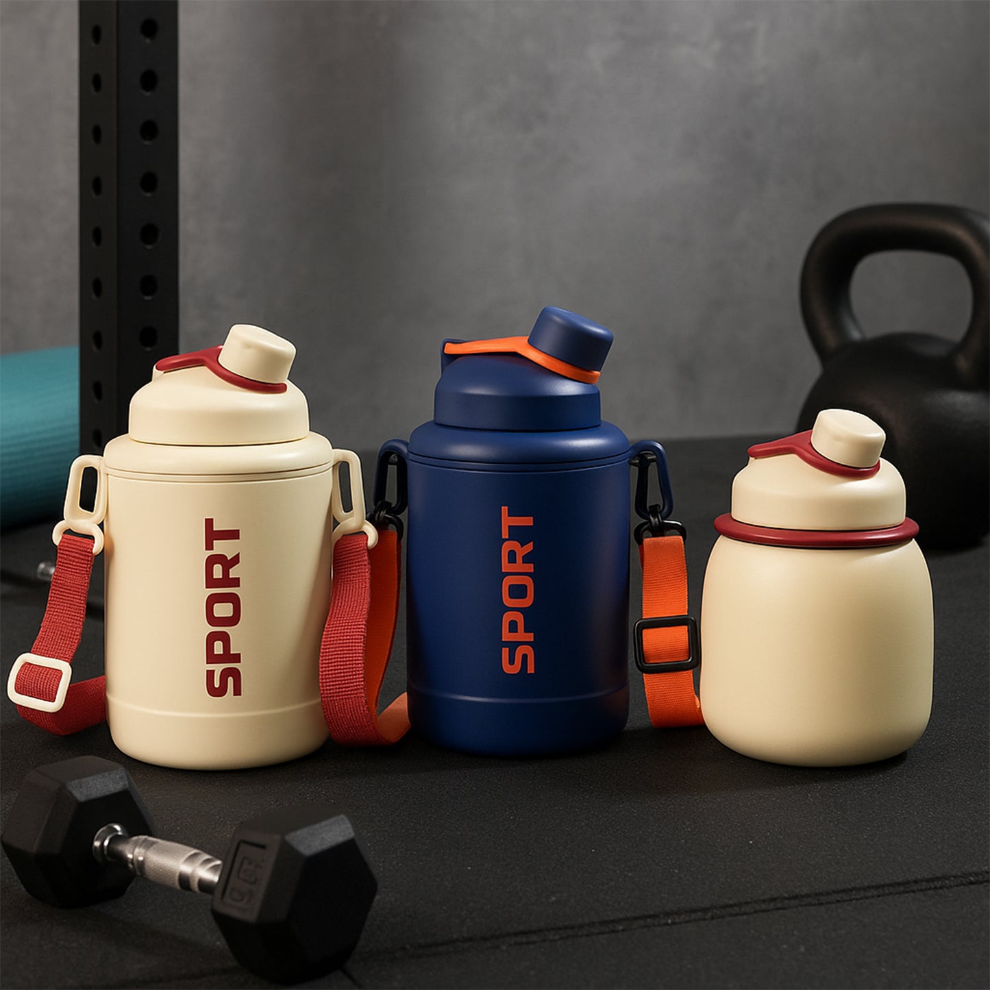 Sports Vacuum Bottle With Shoulder Strap 1 Pc Stylish Mix Design Size
