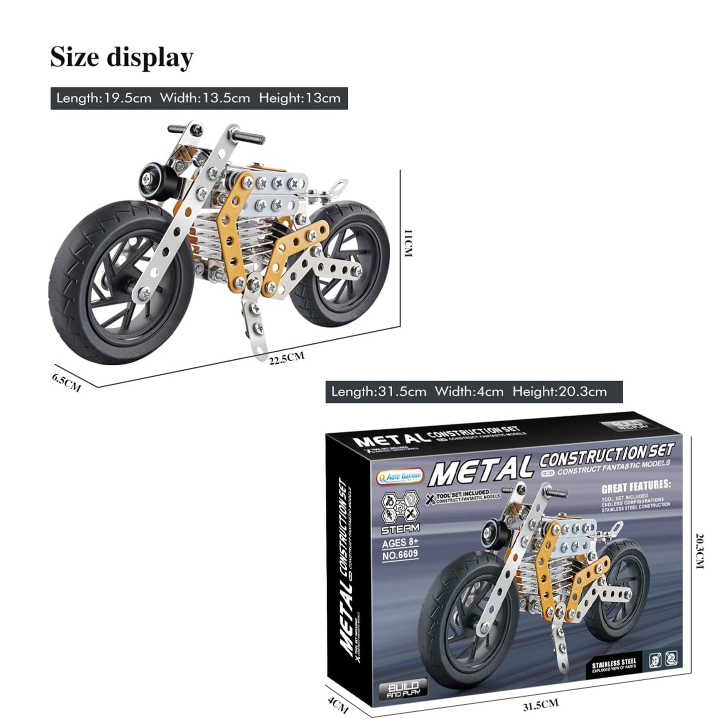Metal Diy Bike Building Blocks For Kids (Bike 162 Pc Of Bike Tool 1 Set)