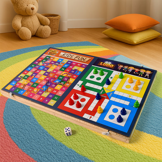 Wooden Board Game Set Ludo Snakes Ladders And Desktop Football (3-in-1)