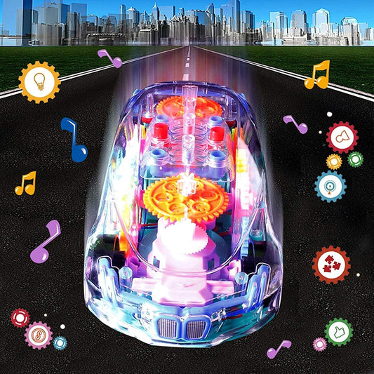 17793 Automatic 360 Degree Rotating Transparent Gear Concept Car With Musical And 3d Flashing Lights Toy For Kids Boys Girls (Multicolor Battery Not Included)