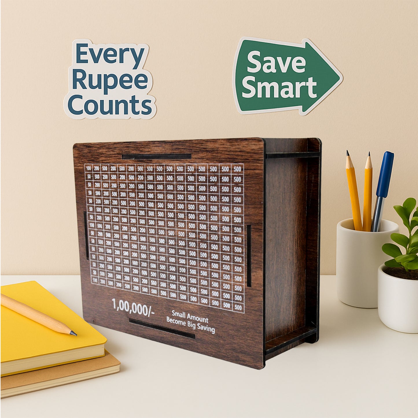 Wooden Money Piggy Bank Money Box (1 Pc With Marker Pen)
