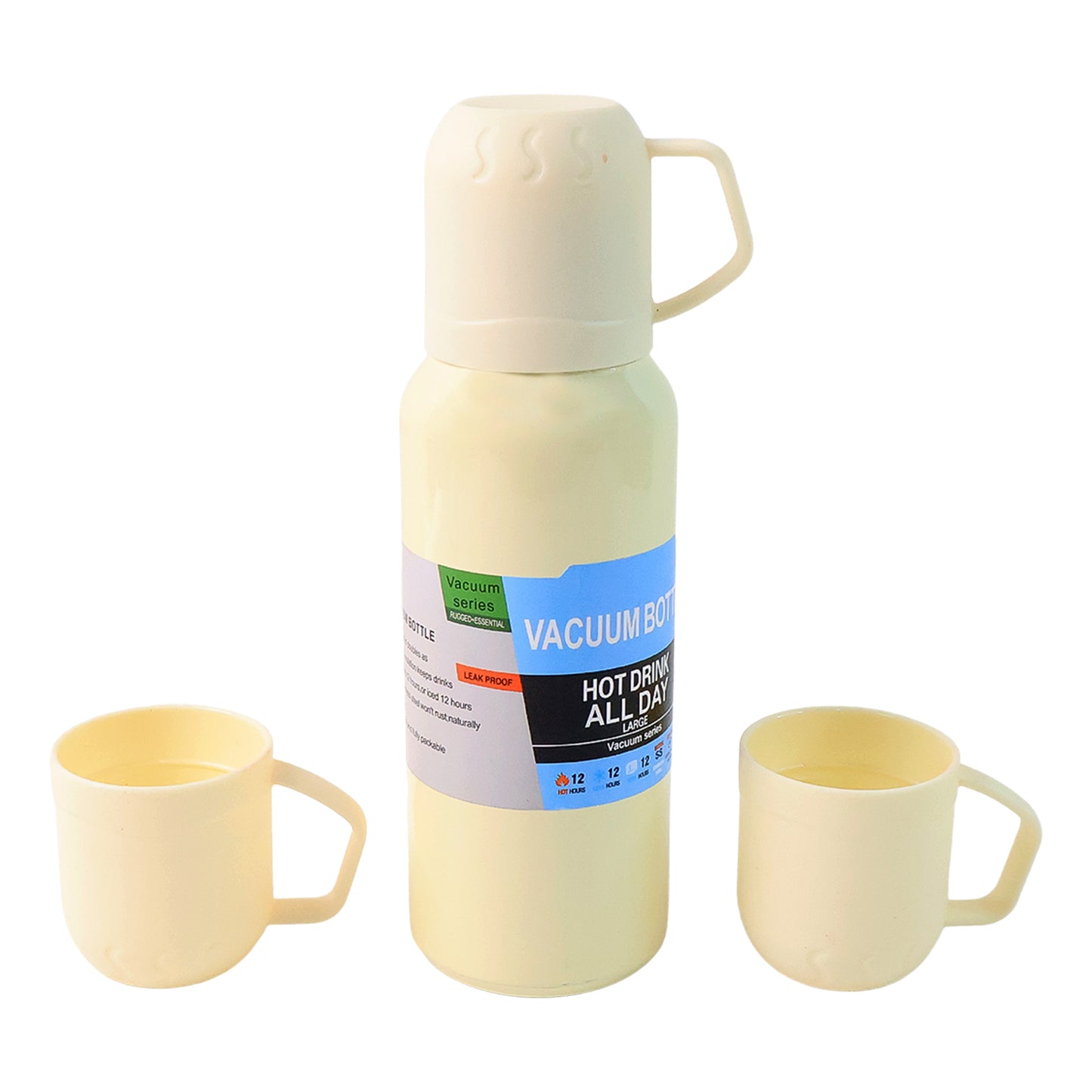 White Vacuum Flask Set Stainless Steel Thermos With 3 Cups Approx 500ml