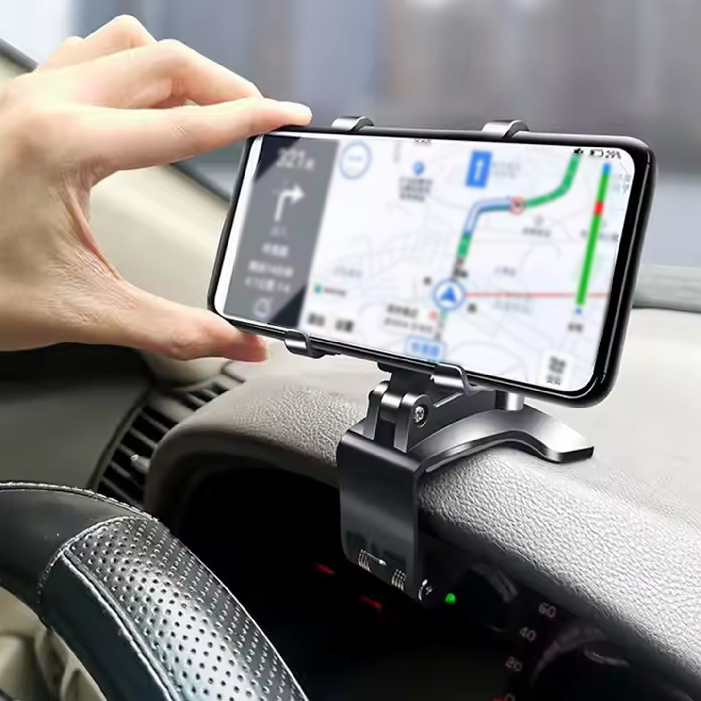 6948 Car Phone Holder Clip Mount 360 Degree Rotation Dashboard Rear View Mirror Sun Visor Smartphone Hud Navigation Fold Stand Plastic Black Compatible For All Smart Phones