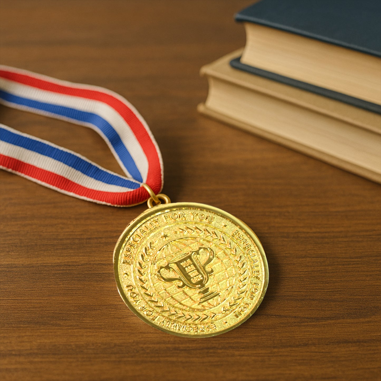 Gold Metal Medal With Tricolor Ribbon (1 Pc)