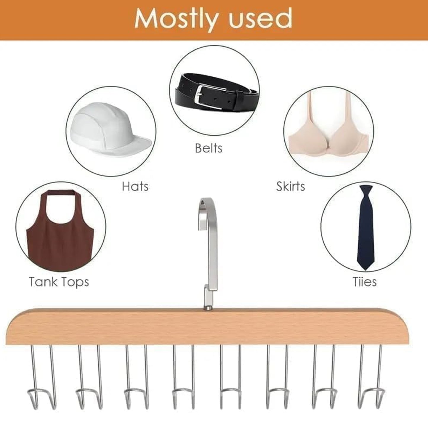 Space Saving 8 Hooks Wooden Hangers (Hanging Hook Included 1 Pc)