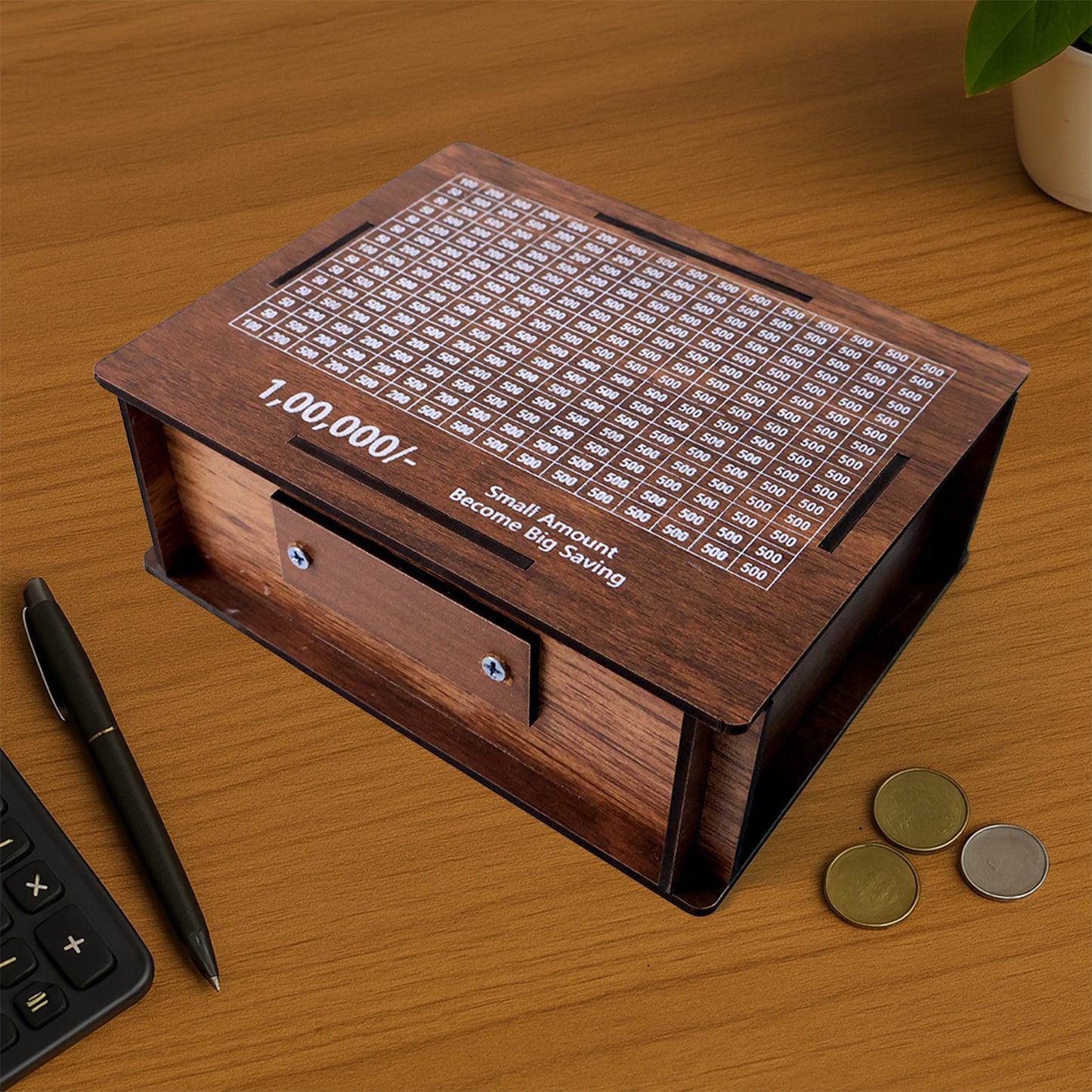 Wooden Money Piggy Bank Money Box (1 Pc With Marker Pen)