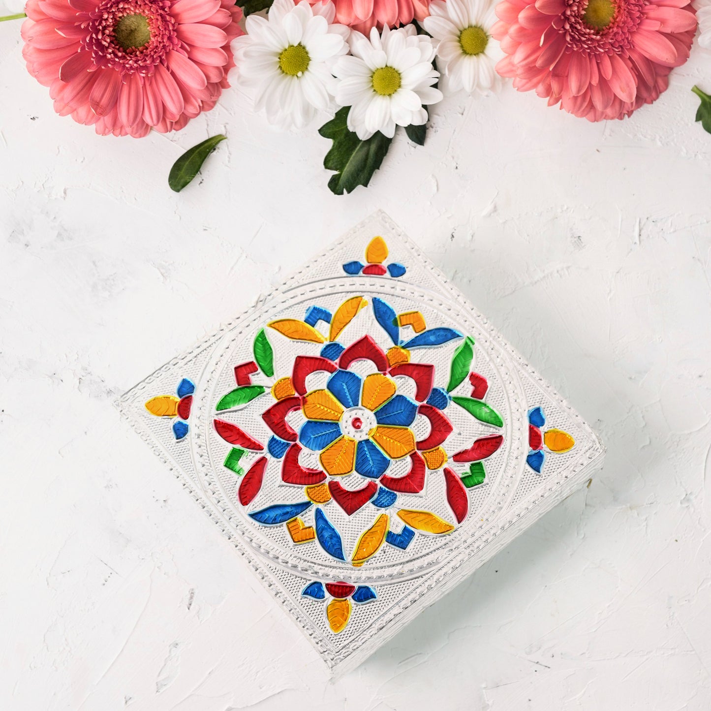 Handicraft Meenakari Wooden Chowki Puja Bajot For Home Office Decor For Puja Multicolour (1 Pc Set)
