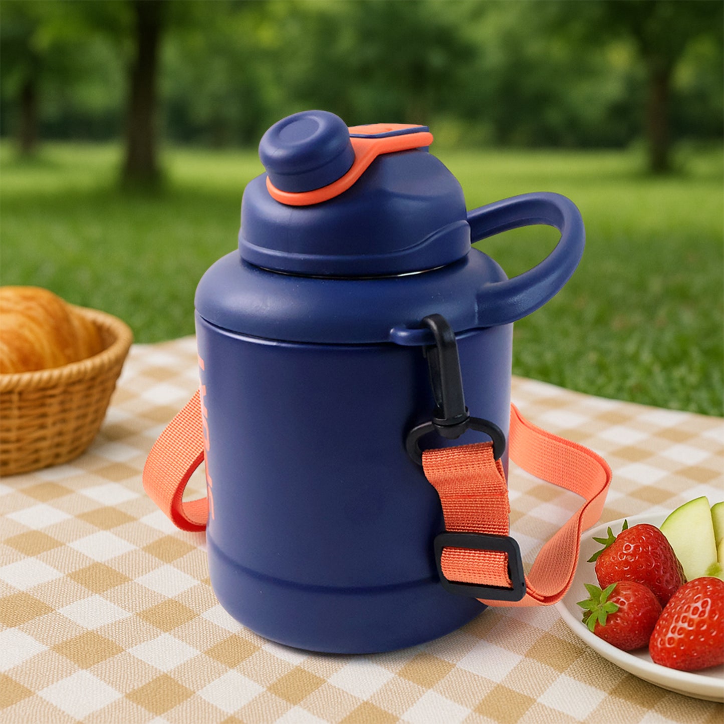 Sports Vacuum Bottle With Shoulder Strap 1 Pc Stylish Mix Design Size