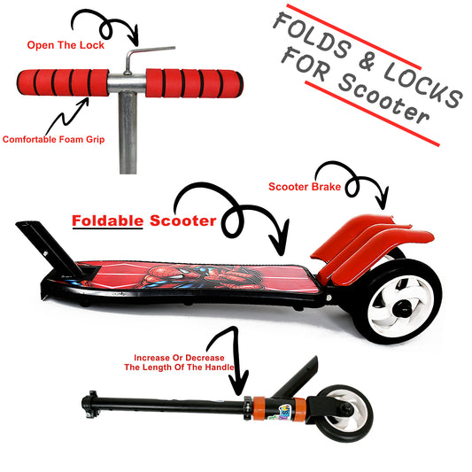 Basic Kids Ride On Leg Push Scooter For Boys And Girls (4 - 8 Years Old Kids) Foldable Scooter Cycle With Height Adjustment For Boys And Girls Multicolor (1 Pc 3 Wheel)