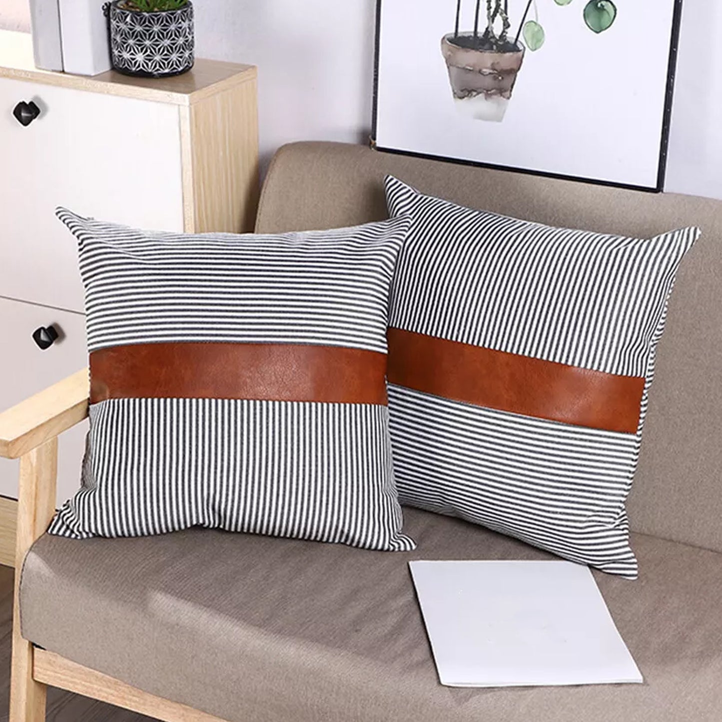 Pillow Covers Leather Cotton Cushion Covers (20 20 Inch 1 Pair 2 Pc)