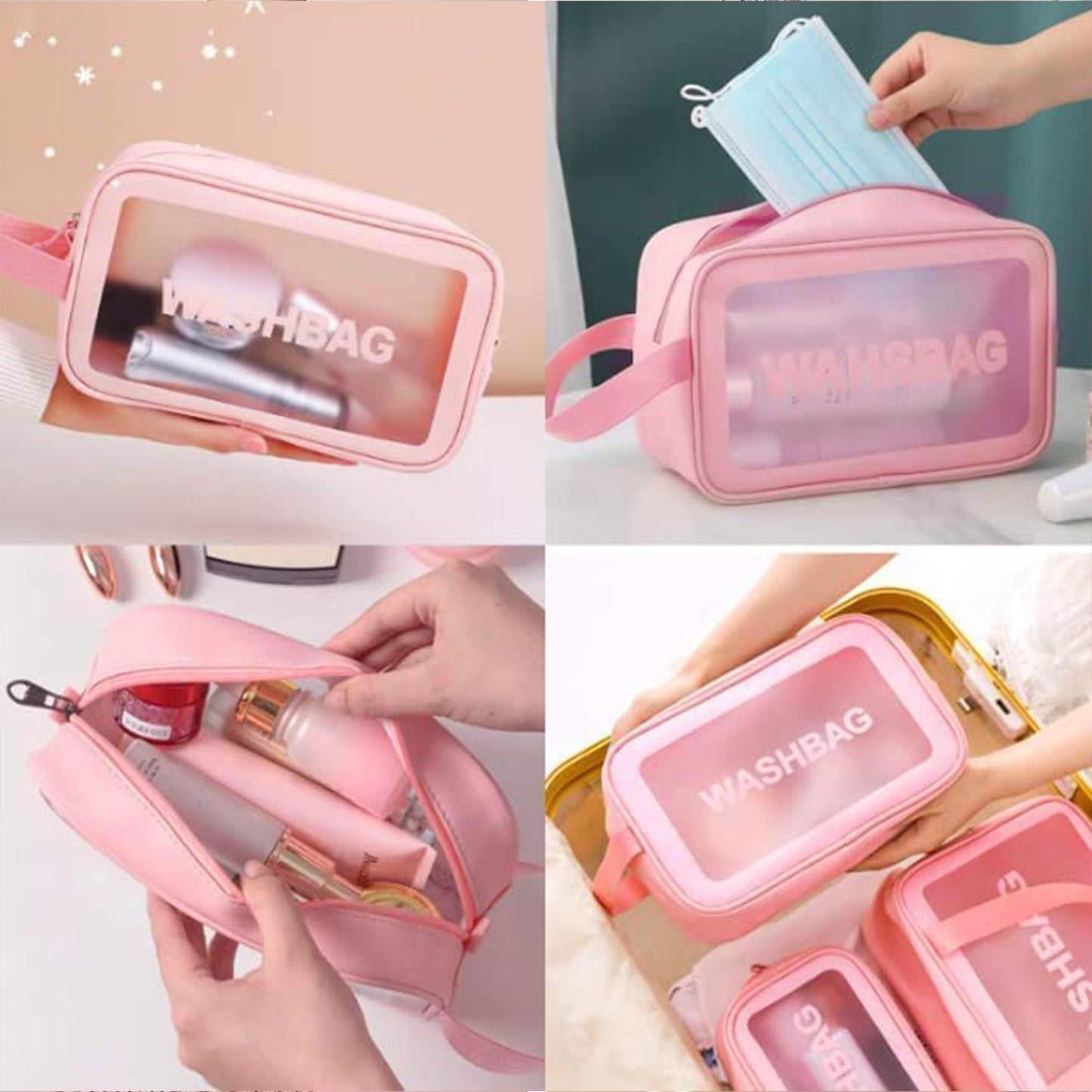 12682 Cosmetic Pouch Make Up Bag For Home Travel Toiletry Bag For Cosmetics Brushes Accessories Set Of 3 Small Medium Big - Wash Bag