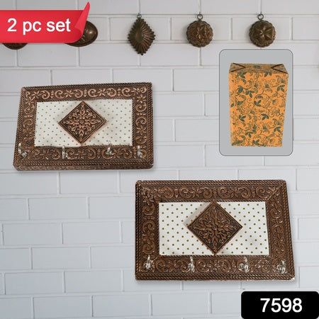 7598 Handicraft Meenakari Wooden Keyholder Wall Hanging Key Holder Style For Your Home Decor Gift Keys Stand For Entryway Kitchen Office Bedroom Decorative Keys Organizer Keyholder (2 Pc Set)
