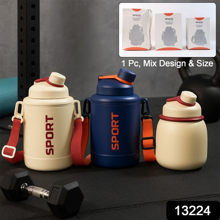 Sports Vacuum Bottle With Shoulder Strap 1 Pc Stylish Mix Design Size