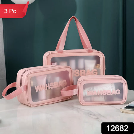 12682 Cosmetic Pouch Make Up Bag For Home Travel Toiletry Bag For Cosmetics Brushes Accessories Set Of 3 Small Medium Big - Wash Bag