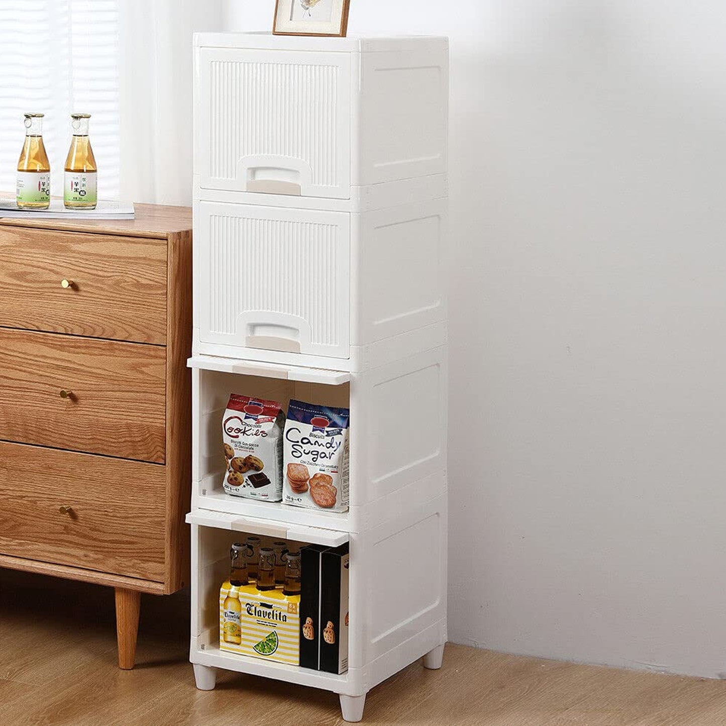 Multipurpose Storage Cabinet Storage Solutions Plastic Drawers Multi Layer Wardrobe Storage Drawers Foldable Multipurpose Drawer Units For Kitchen Bathroom Bedroom Cloth (4 Layer)