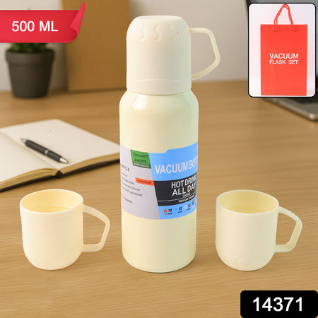 White Vacuum Flask Set Stainless Steel Thermos With 3 Cups Approx 500ml
