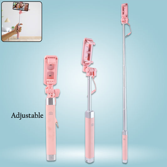 Wired Selfie Stick With Rearview Mirror Built-in Shutter Button (1 Pc)