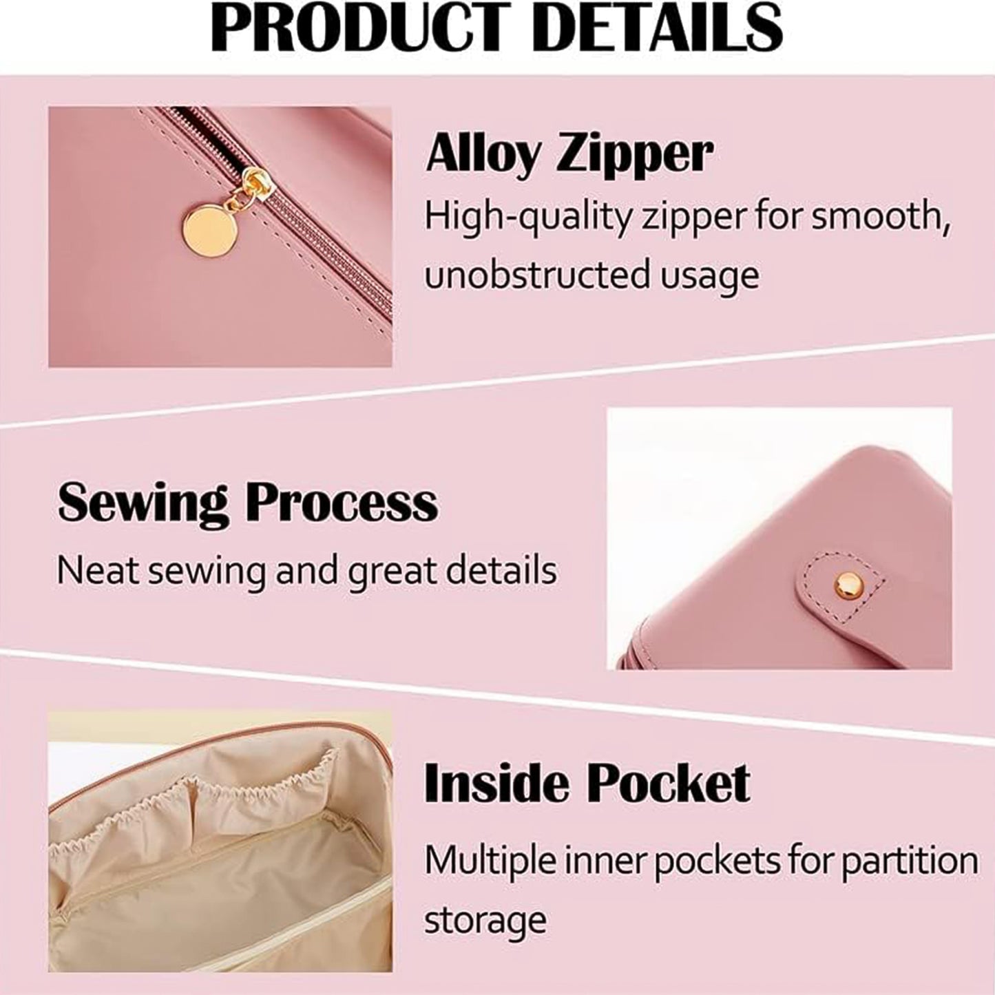 Premium Peach Travel Makeup Toiletry Organizer Pouch With Zipper Handle (1 Pc)