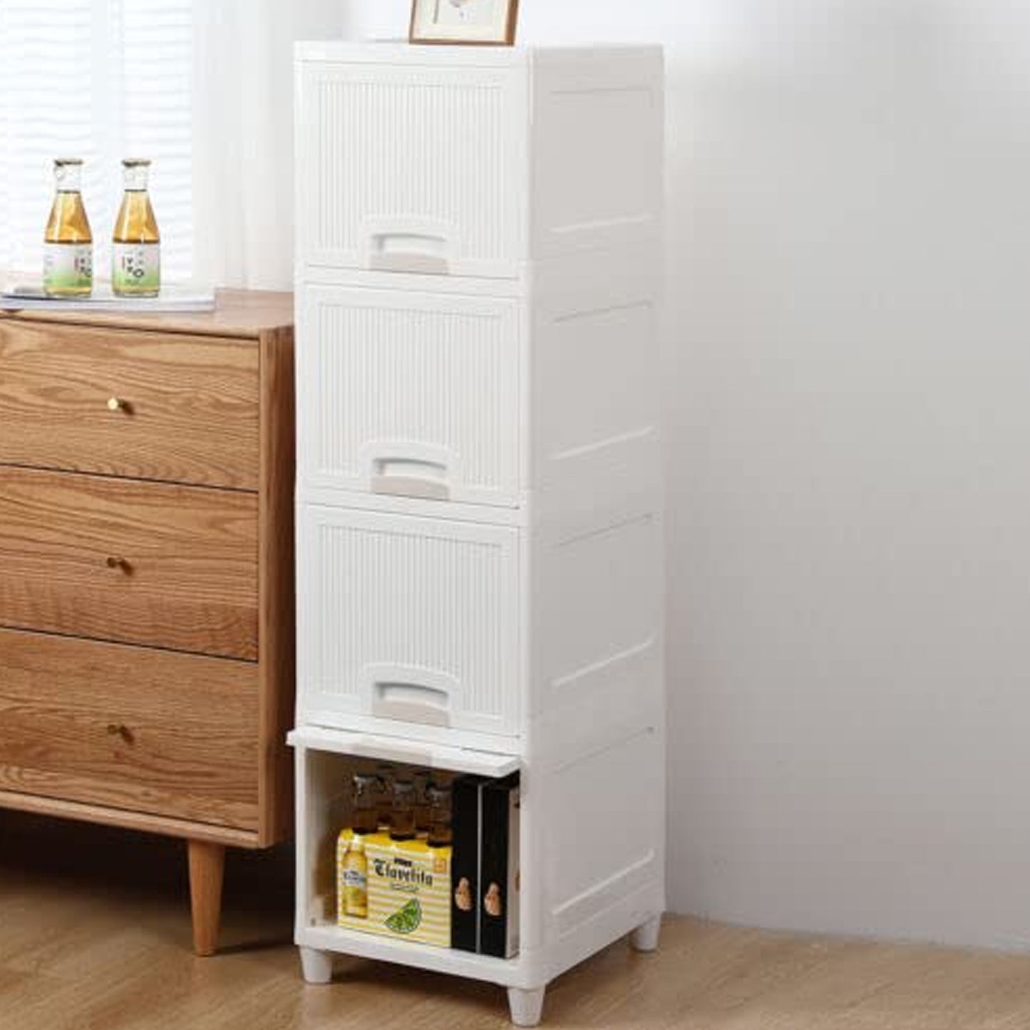 Multipurpose Storage Cabinet Storage Solutions Plastic Drawers Multi Layer Wardrobe Storage Drawers Foldable Multipurpose Drawer Units For Kitchen Bathroom Bedroom Cloth (4 Layer)