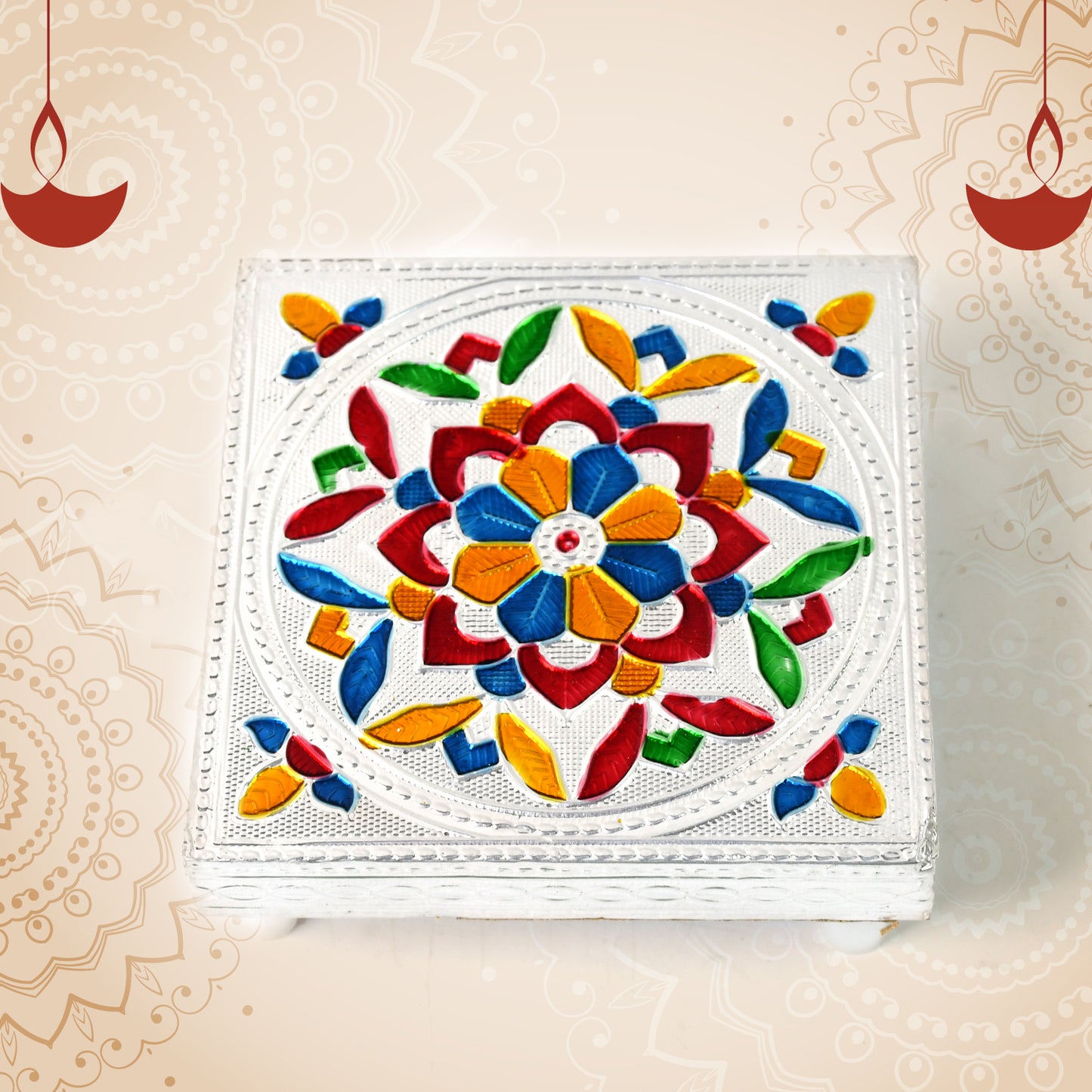 Handicraft Meenakari Wooden Chowki Puja Bajot For Home Office Decor For Puja Multicolour (1 Pc Set)