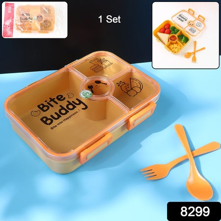 Bite Buddy 4-compartment Leak-resistant Plastic Lunch Box With Spoon Fork