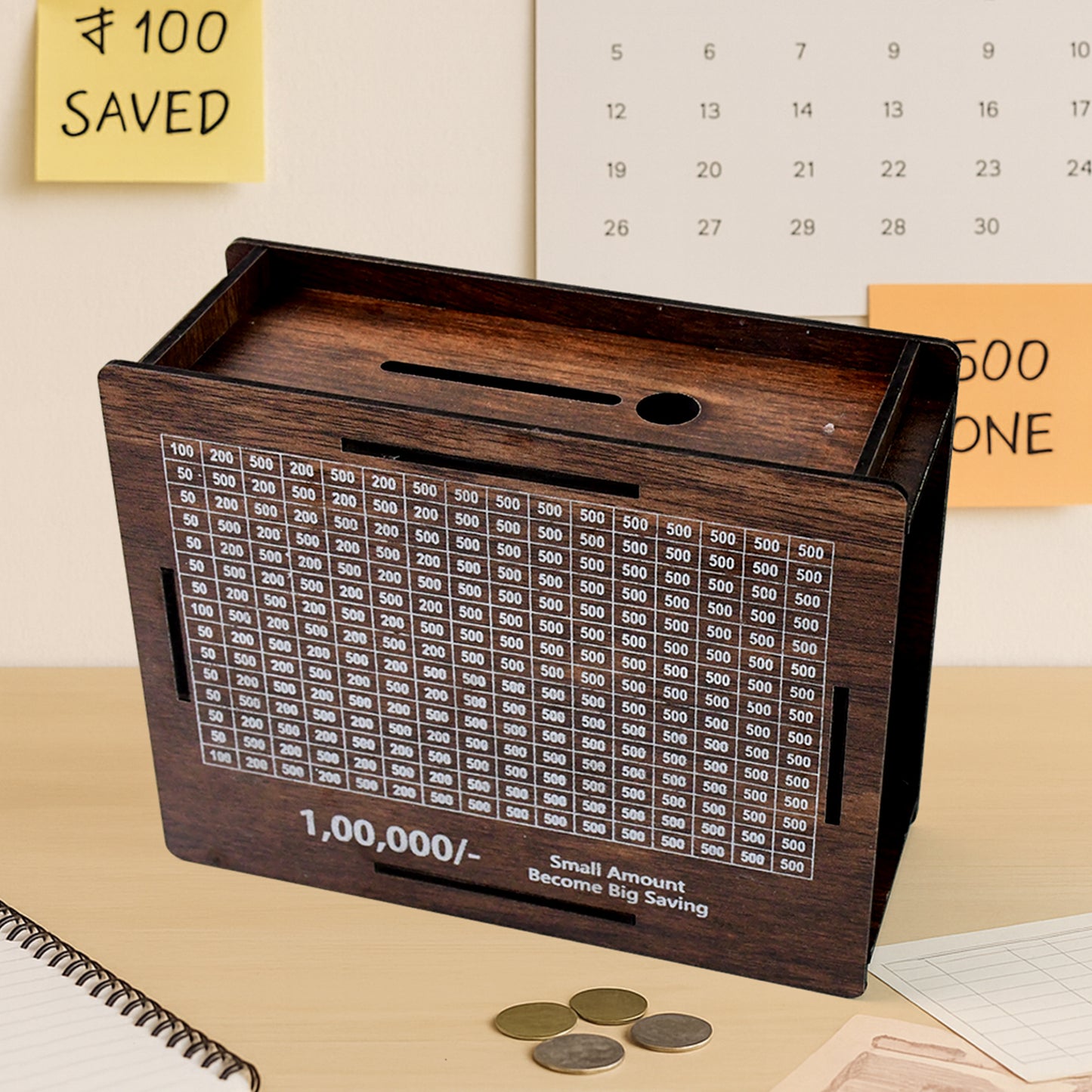 Wooden Money Piggy Bank Money Box (1 Pc With Marker Pen)