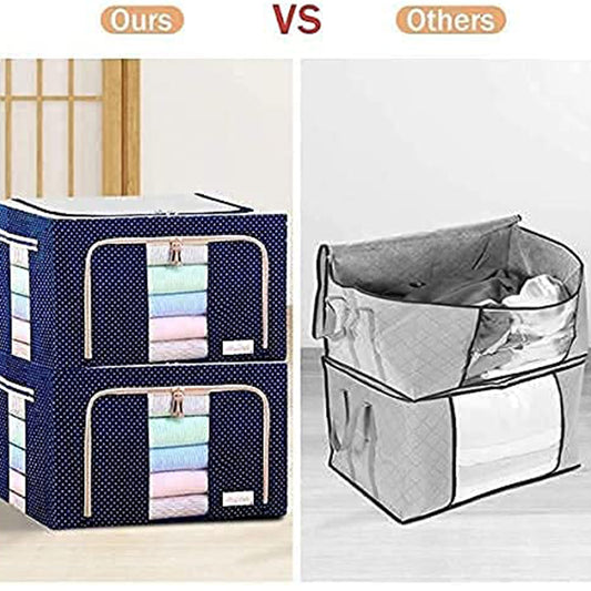 17641 Foldable Steel Frame Clothes Living Storage Organizer Handled Bag Box For Large Size Bedding Blankets Women Saree Toys Cloth Storage Box Bag (66 Liter)