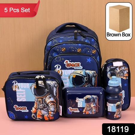 5 In 1 School Bag Includes Lunch Bag 14 Inch School Bags Water Bottle Pencil Case In Box Packing (1 Set Mix Color))