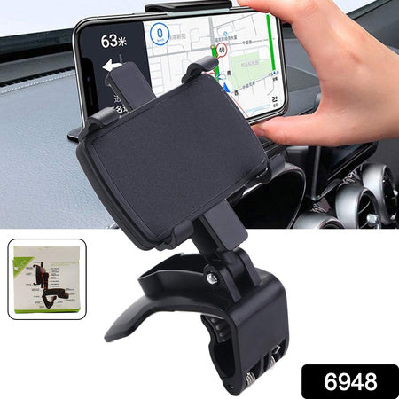 6948 Car Phone Holder Clip Mount 360 Degree Rotation Dashboard Rear View Mirror Sun Visor Smartphone Hud Navigation Fold Stand Plastic Black Compatible For All Smart Phones