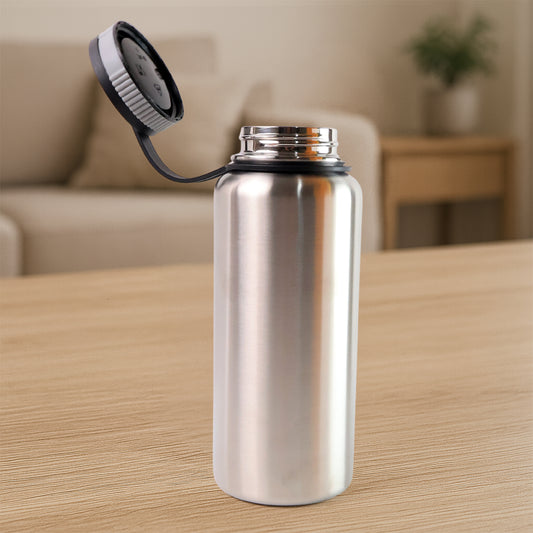 Silver Stainless Steel Double Wall Vacuum-insulated Drink Water Bottle (1000 Ml)