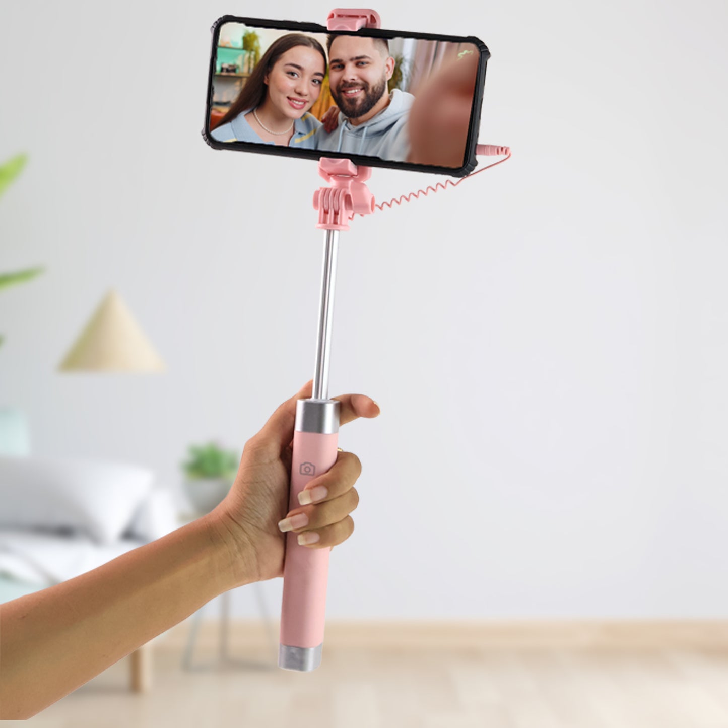 Wired Selfie Stick With Rearview Mirror Built-in Shutter Button (1 Pc)