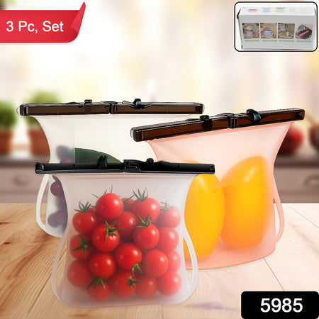 5985 Reusable Silicone Food Storage Bag 3 Bag Set Leakproof Lock Reusable Flat Bottom Freezer Bags Sandwich Bags Silicone Food Grade Kids Snack Bags Bpa Free Microwave Dishwasher Safe