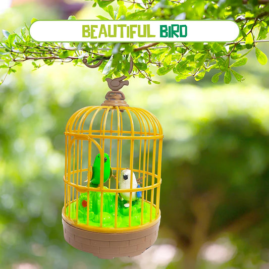 Sound Activated Chirping Bird In Hanging Cage Beautiful Pinjra Bird Toy (1 Pc Battery Not Operated)