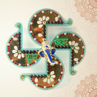 Golden Swastik Shubh Labh Wall Hanging With Ganesh Idol (1 Pc)