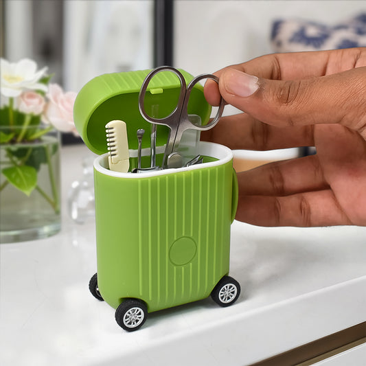 Manicure Kit Pedicure Tools For Feet Nail Clipper (8 Pcs Set With Mini 4 Wheel Suitcase Trolley)