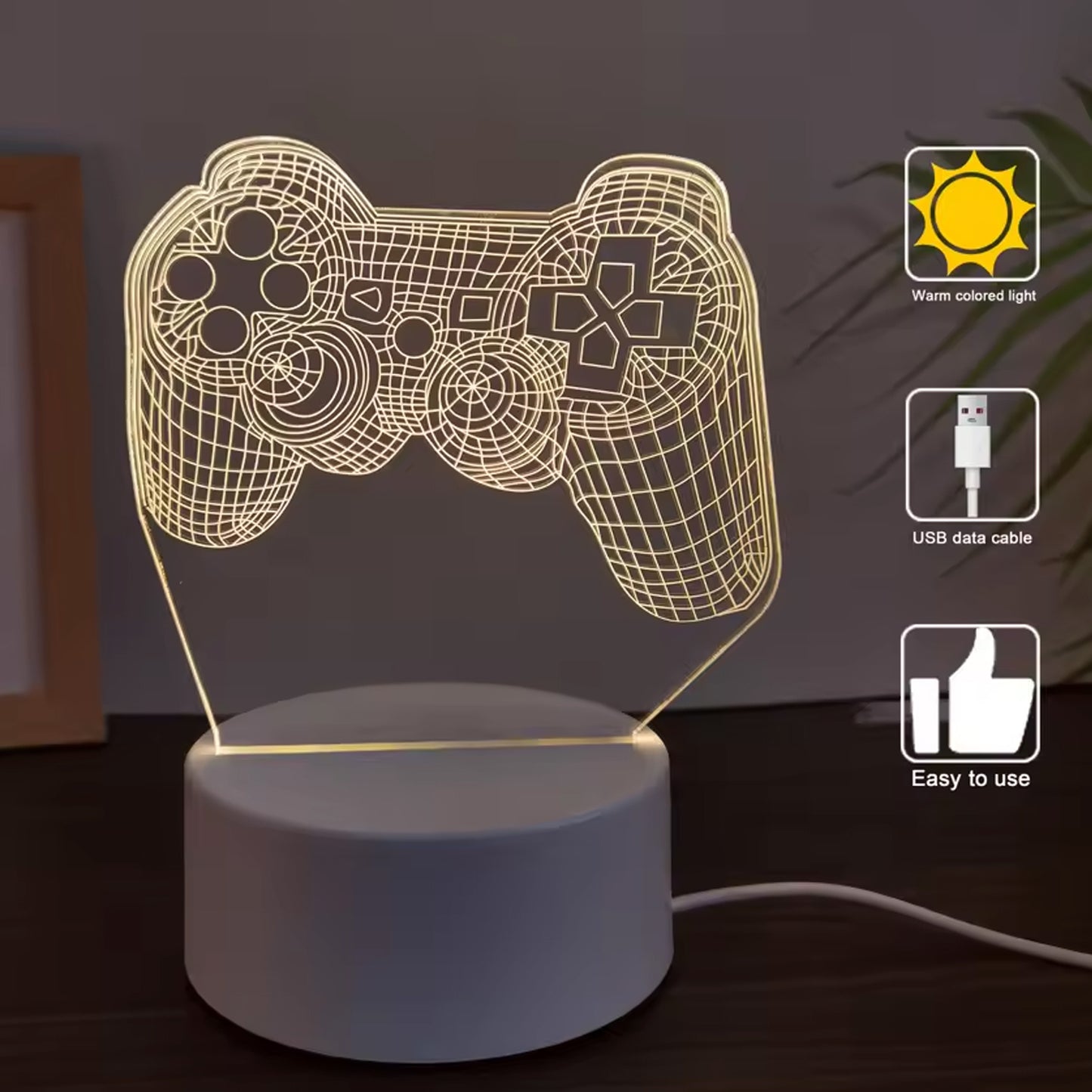 3d Acrylic Led Night Lamp  Game Controller Shape Decorative Light For Gamers (1 Pc)
