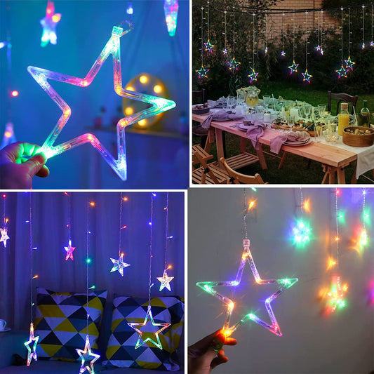 3386 12 Stars Led Curtain String Lights With 8 Flashing Modes For Home Decoration Diwali  Wedding Led Christmas Light Indoor And Outdoor Light Festival Decoration (Multicolor)