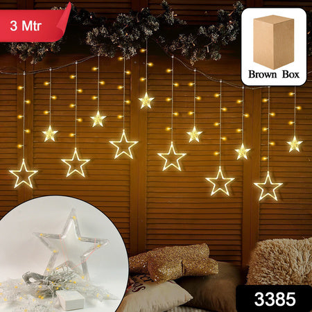 3385 12 Stars Led Curtain String Lights With 8 Flashing Modes For Home Decoration Diwali  Wedding Led Christmas Light Indoor And Outdoor Light Festival Decoration  (Warm White)